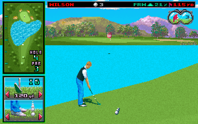 Wilson ProStaff Golf IBM PC/Compatibles Screenshot: I landed in the water, so still trying to reach the green...