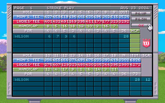 Wilson ProStaff Golf IBM PC/Compatibles Screenshot: The scorecard.