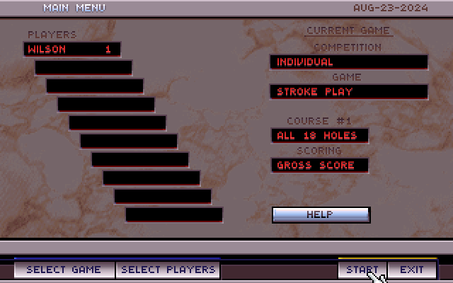 Wilson ProStaff Golf IBM PC/Compatibles Screenshot: Main menu.