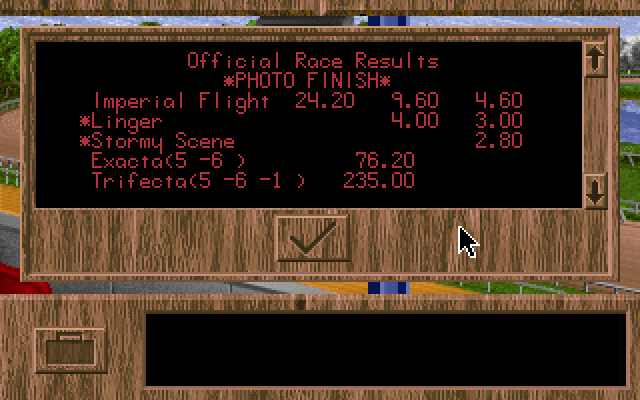 Quarter Pole IBM PC/Compatibles Screenshot: It's a photo finish, but I lost!