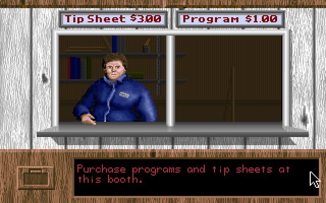 Quarter Pole IBM PC/Compatibles Screenshot: First I'll pick up a tip sheet and a program...