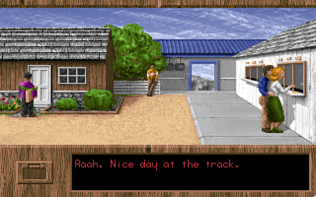 Quarter Pole IBM PC/Compatibles Screenshot: It's a nice day at the track! Maybe I'll place a bet...