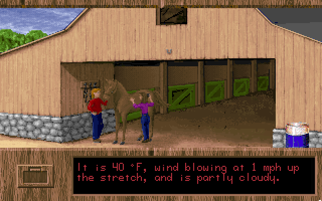 Quarter Pole IBM PC/Compatibles Screenshot: Visiting the stable.