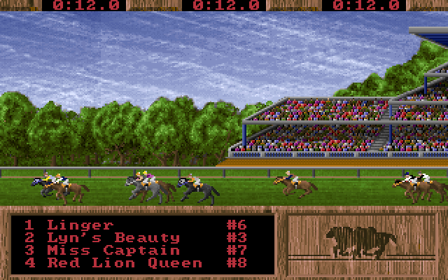 Quarter Pole IBM PC/Compatibles Screenshot: I bet on Linger who, so far, is ahead.