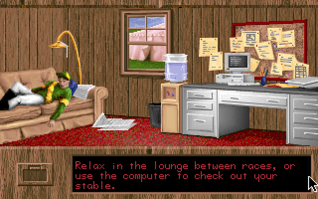 Quarter Pole IBM PC/Compatibles Screenshot: Visit the lounge to relax a bit.