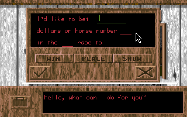 Quarter Pole IBM PC/Compatibles Screenshot: What would you like to bet?