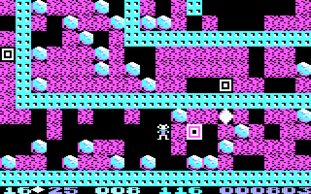 Boulder Dash II: Rockford's Revenge IBM PC/Compatibles Screenshot: The passageway is guarded by deadly boxes...
