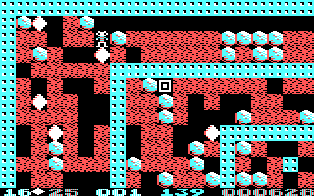 Boulder Dash II: Rockford's Revenge IBM PC/Compatibles Screenshot: This cave has lots of easy to reach diamonds...but can be tricky to navigate through!