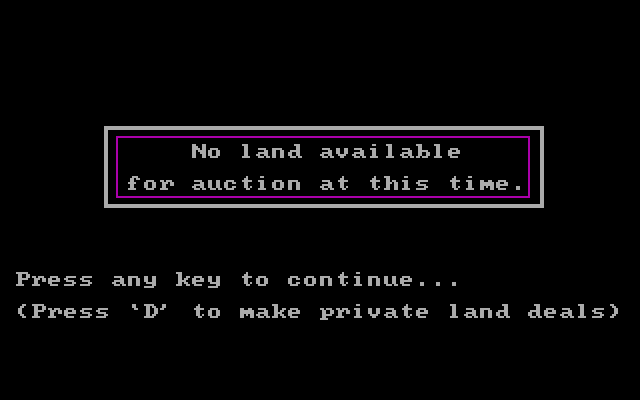 Oil Barons IBM PC/Compatibles Screenshot: No auctions at this time...