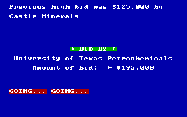 Oil Barons IBM PC/Compatibles Screenshot: This piece of land is going...going...