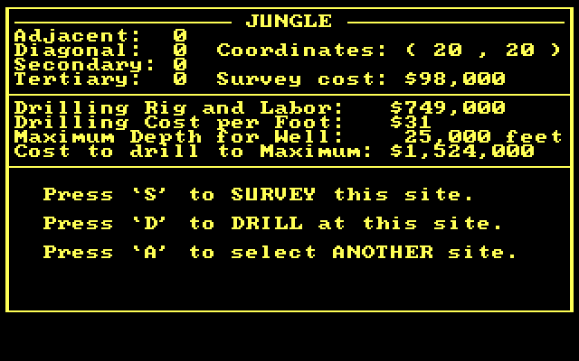 Oil Barons IBM PC/Compatibles Screenshot: Jungle region overview.