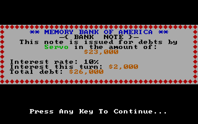 Oil Barons IBM PC/Compatibles Screenshot: Out of money, I need a loan...