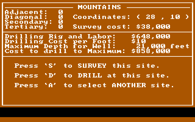 Oil Barons IBM PC/Compatibles Screenshot: Here's some details on a mountainous region.