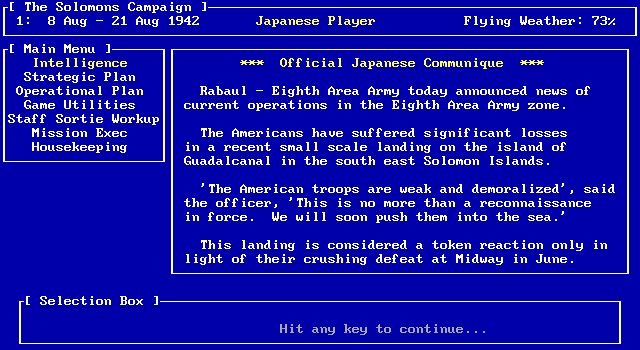 Pacific Storm: The Solomon's Campaign - Operations in the South Pacific, 1942-1943 IBM PC/Compatibles Screenshot: Here's the scenario...