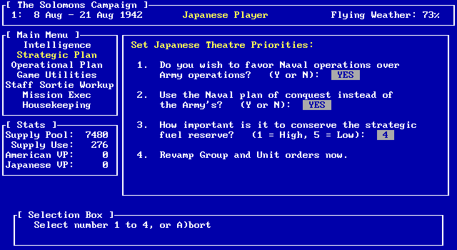 Pacific Storm: The Solomon's Campaign - Operations in the South Pacific, 1942-1943 IBM PC/Compatibles Screenshot: Setting up a strategic plan.