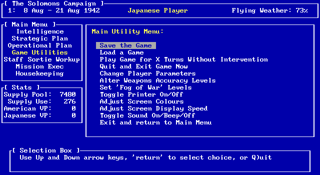 Pacific Storm: The Solomon's Campaign - Operations in the South Pacific, 1942-1943 IBM PC/Compatibles Screenshot: There are a number of game options you can set.