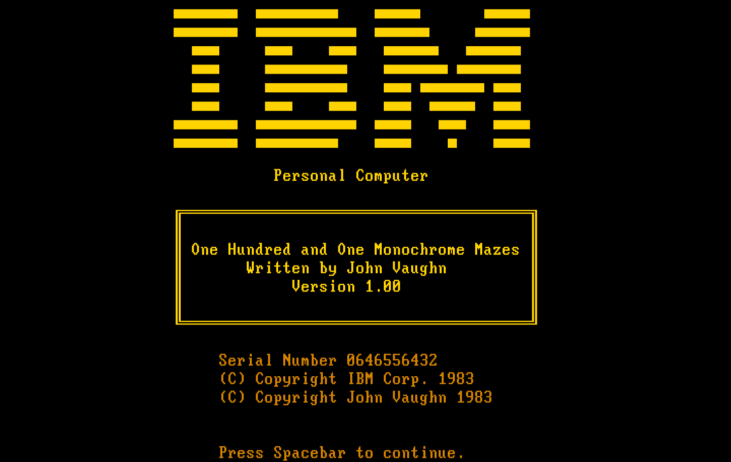 One Hundred and One Monochrome Mazes IBM PC/Compatibles Screenshot: IBM logo screen.