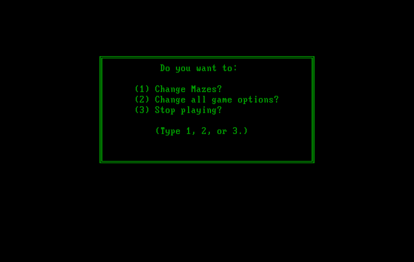One Hundred and One Monochrome Mazes IBM PC/Compatibles Screenshot: After trying a maze you can optionally change game settings.