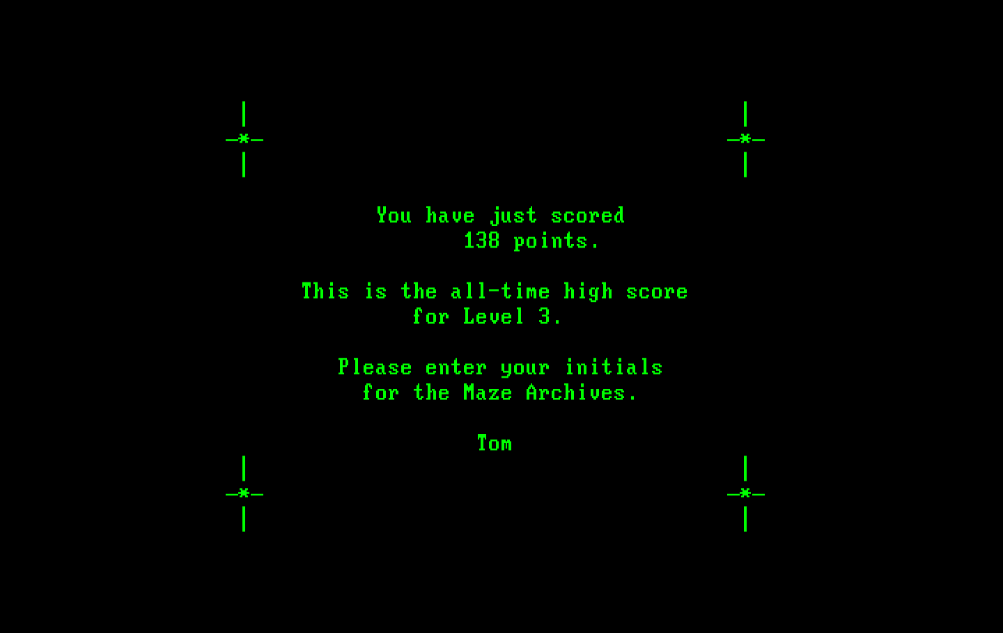One Hundred and One Monochrome Mazes IBM PC/Compatibles Screenshot: A new high score!