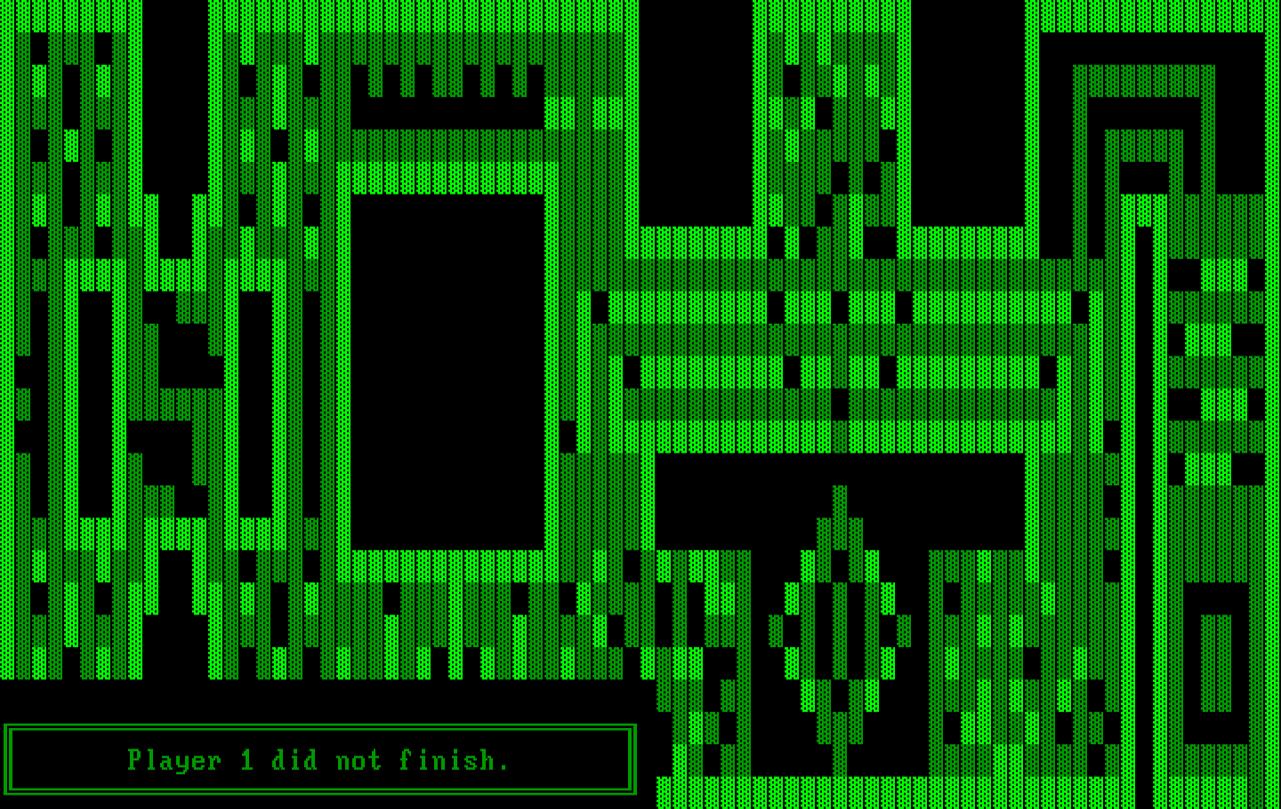 One Hundred and One Monochrome Mazes IBM PC/Compatibles Screenshot: Player one did not finish...oops.