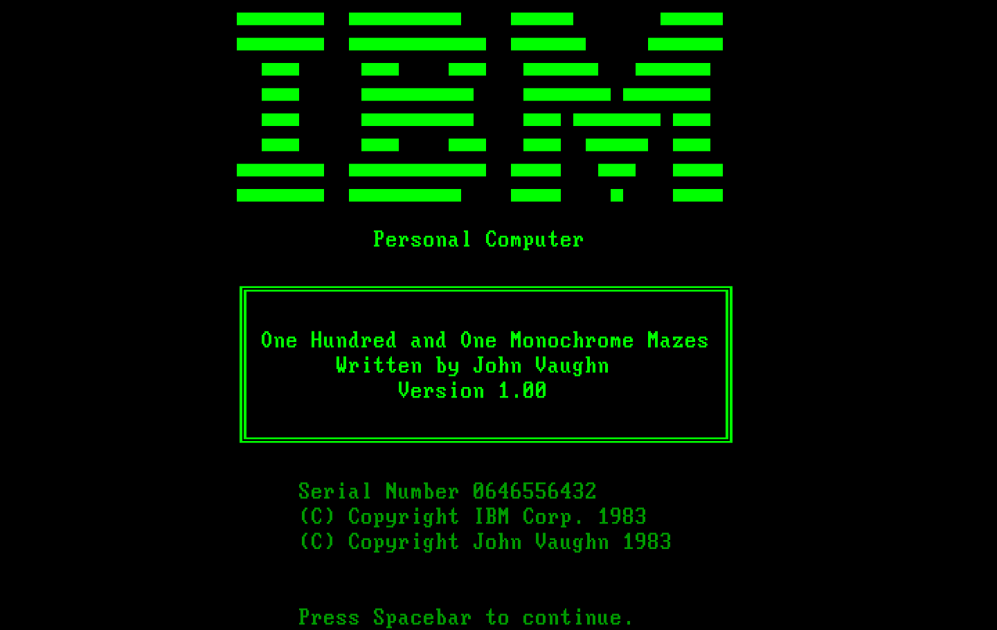 One Hundred and One Monochrome Mazes IBM PC/Compatibles Screenshot: IBM logo screen.