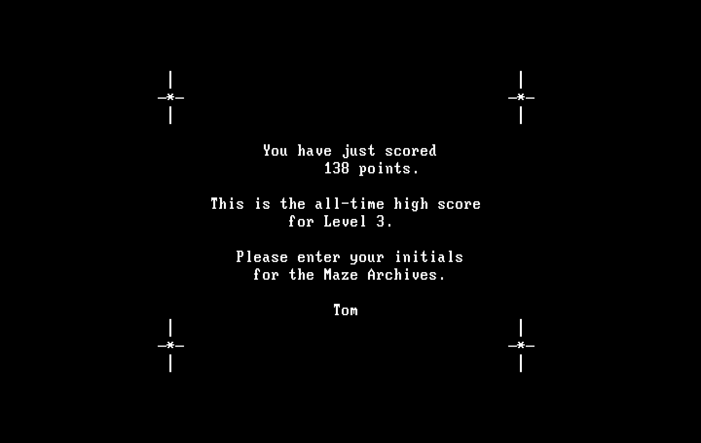 One Hundred and One Monochrome Mazes IBM PC/Compatibles Screenshot: A new high score!