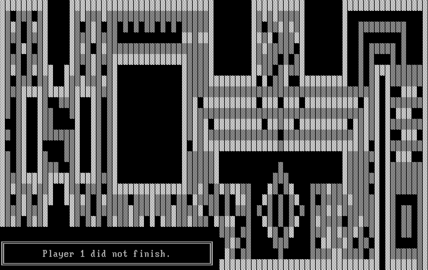 One Hundred and One Monochrome Mazes IBM PC/Compatibles Screenshot: Player one did not finish...oops.