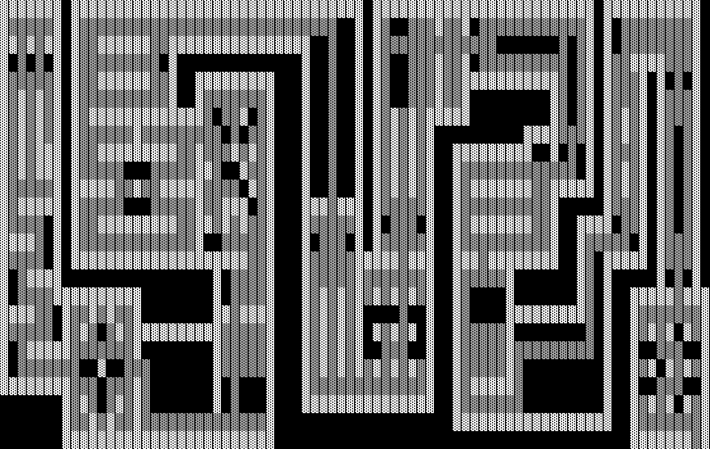 One Hundred and One Monochrome Mazes IBM PC/Compatibles Screenshot: Narrow paths, pits, and other dangers await!