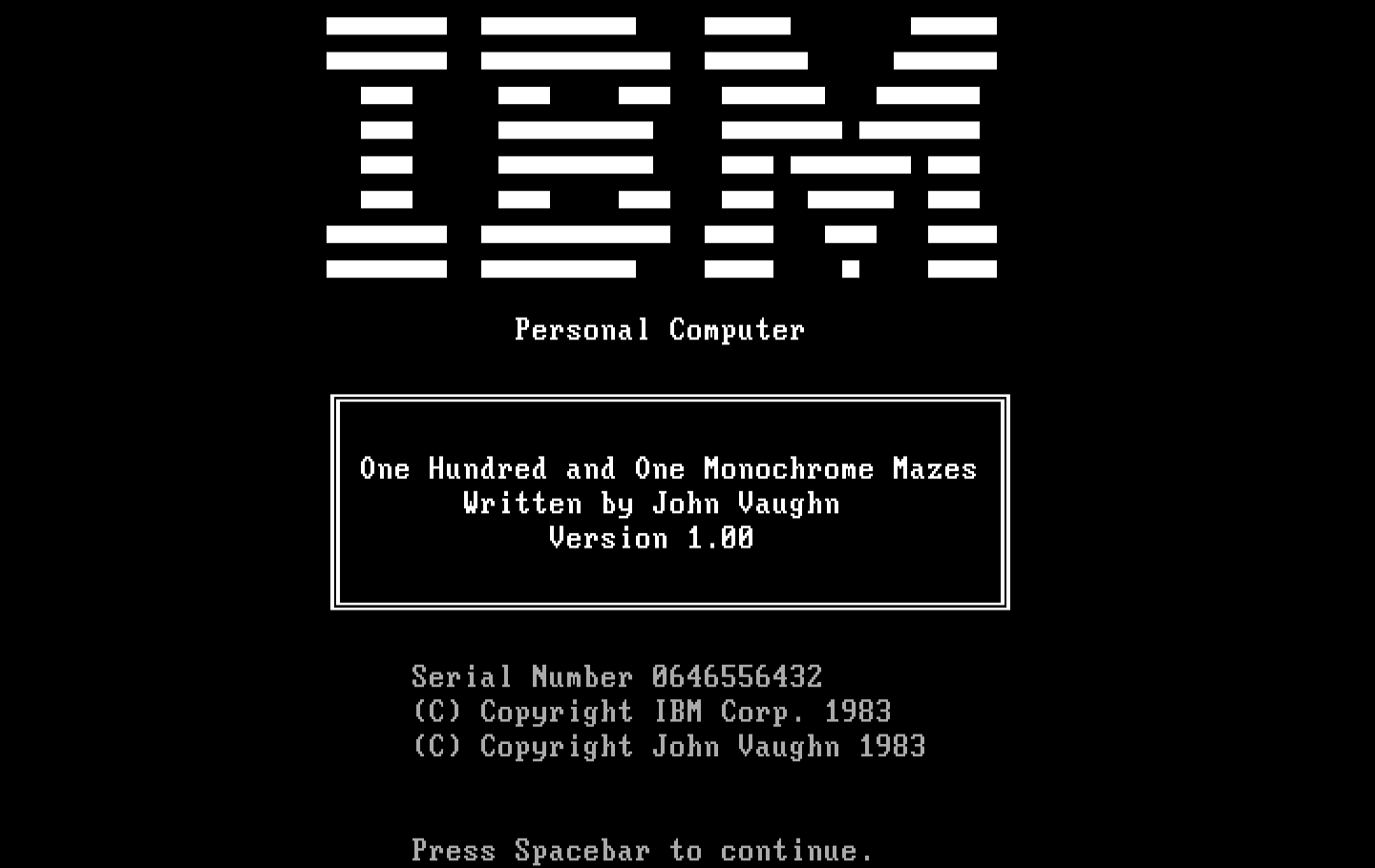 One Hundred and One Monochrome Mazes IBM PC/Compatibles Screenshot: IBM logo screen.