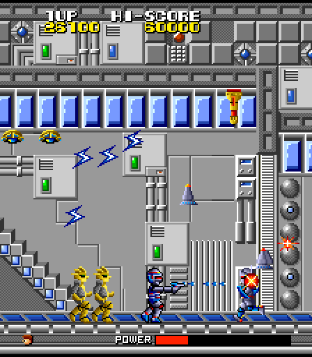 Galivan: Cosmo Police Arcade Screenshot: Watch out for attacks from behind!