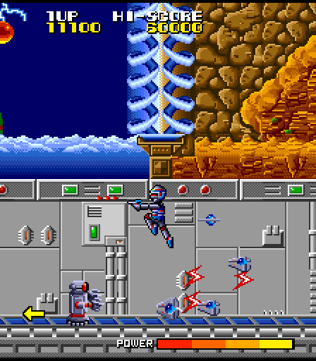 Galivan: Cosmo Police Arcade Screenshot: Dodging attacks...