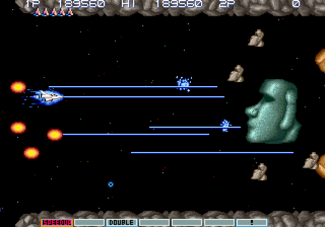 Gradius III Arcade Screenshot: Nearing the end of the level...