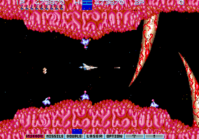 Gradius III Arcade Screenshot: There are some hidden areas, such as this one from resembling Life Force.