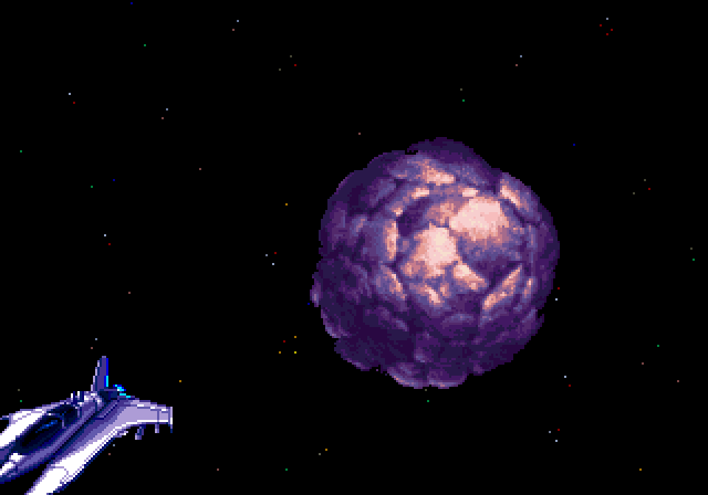 Gradius III Arcade Screenshot: Escaping just before the enemy explodes...
