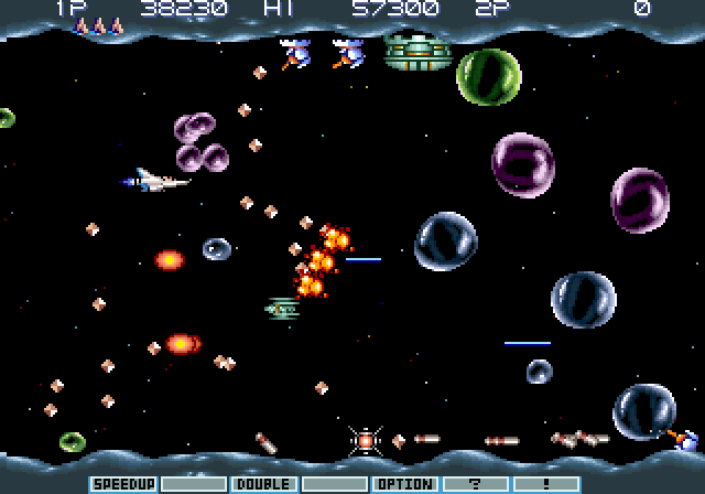 Gradius III Arcade Screenshot: A barage of bubbles and more!