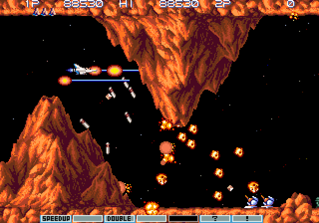 Gradius III Arcade Screenshot: Some classic Gradius volcanos make an appearance!