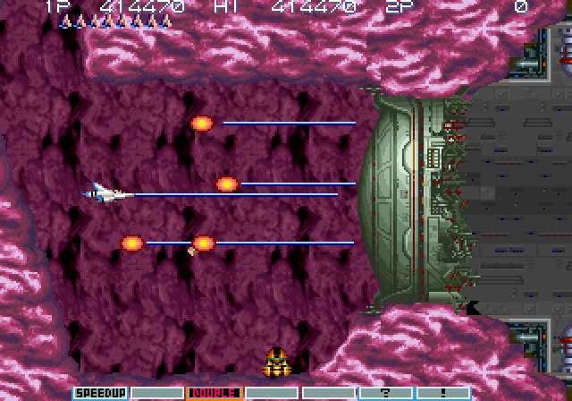 Gradius III Arcade Screenshot: Destroy this barrier to enter the next area.