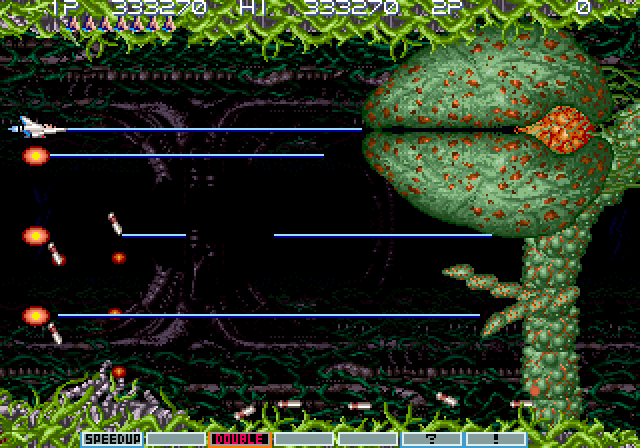 Gradius III Arcade Screenshot: The giant plant-like end of level boss...