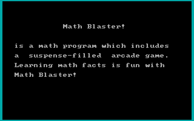 Math Blaster! IBM PC/Compatibles Screenshot: Demo mode - about the game.