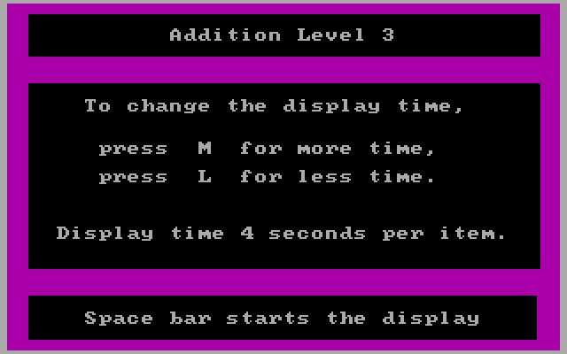 Math Blaster! IBM PC/Compatibles Screenshot: You can view addition problems in order to study them.