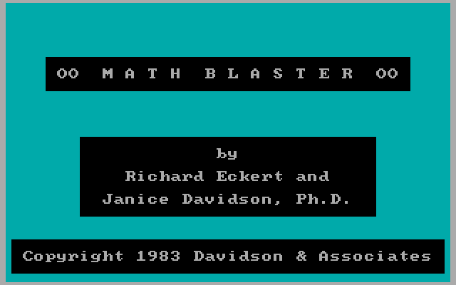 Math Blaster! IBM PC/Compatibles Screenshot: Title screen (1983 version).