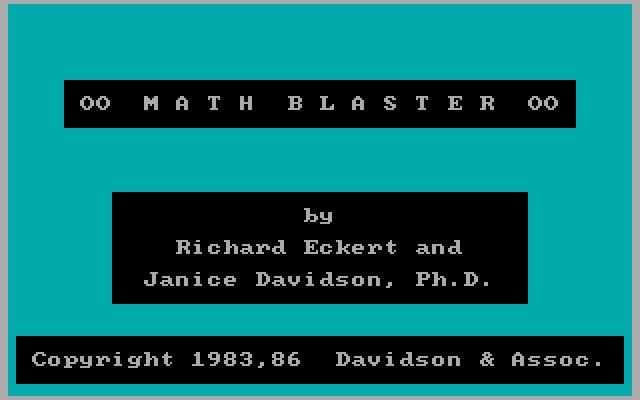 Math Blaster! IBM PC/Compatibles Screenshot: Title screen 2 (1986 version).