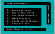 Math Blaster! for IBM PC/Compatibles - Addition main menu.