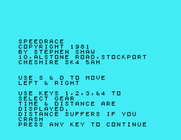Speed Race for TI-99/4A - Title screen.