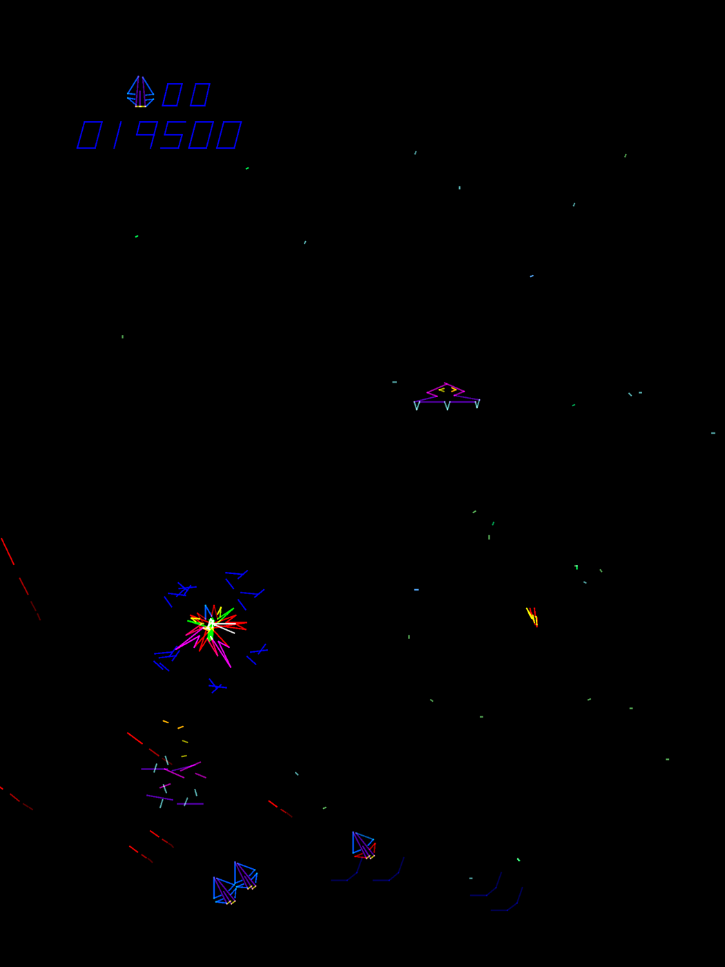 Tac/Scan Arcade Screenshot: Another enemy destroyed, but I'm running out of ships too!
