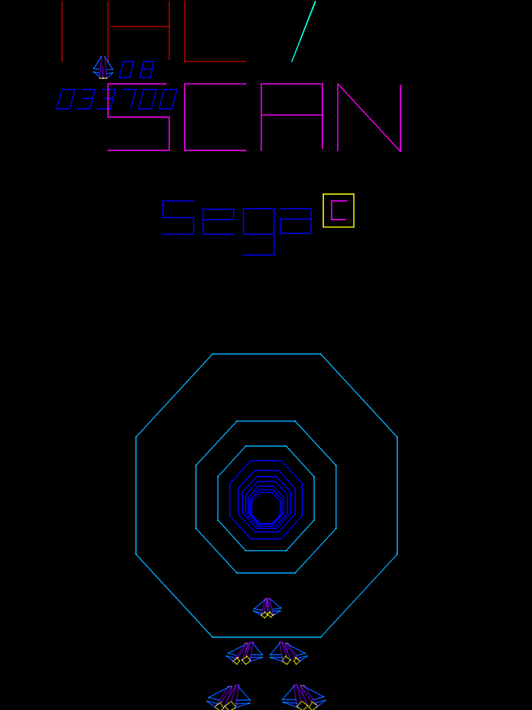 Tac/Scan Arcade Screenshot: The title scrolls away as the game enters demo mode...