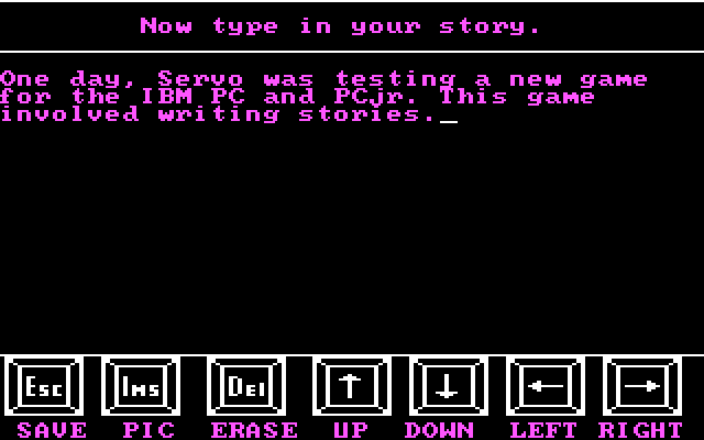 Story Maker IBM PC/Compatibles Screenshot: First, I'm going to start writing my story.