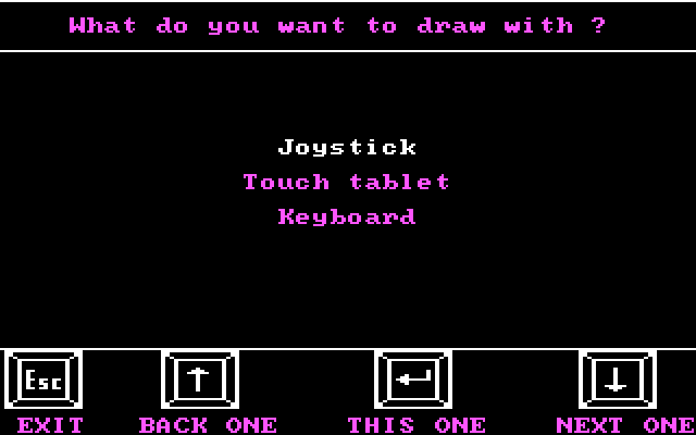 Story Maker IBM PC/Compatibles Screenshot: You can choose an input device to draw pictures.
