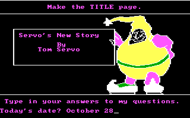 Story Maker IBM PC/Compatibles Screenshot: First, I'm going to create a title page for my new story.