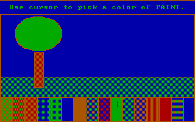 Story Maker IBM PC/Compatibles Screenshot: Lines are always white (brown with CGA), but you can choose from several colors to paint with.